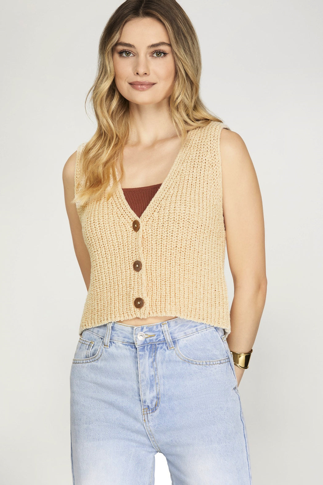 Button-Down Knit Sweater Vest – Cream