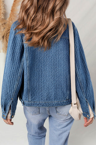 Blue Double Flap Pocket Denim Textured Button Down Jacket
