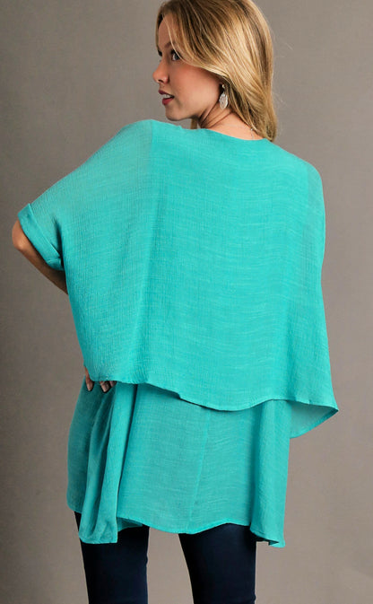 Cuffed Sleeve Layered Tunic Top - Jade