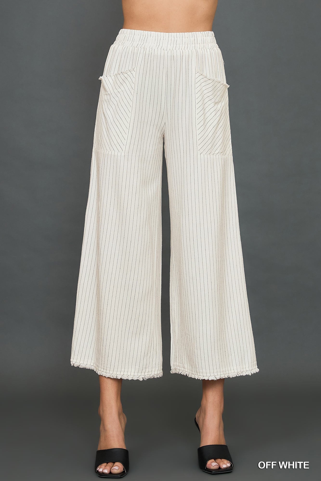 Ivory/Black Striped Wide Leg Pants