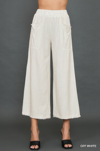 Ivory/Black Striped Wide Leg Pants