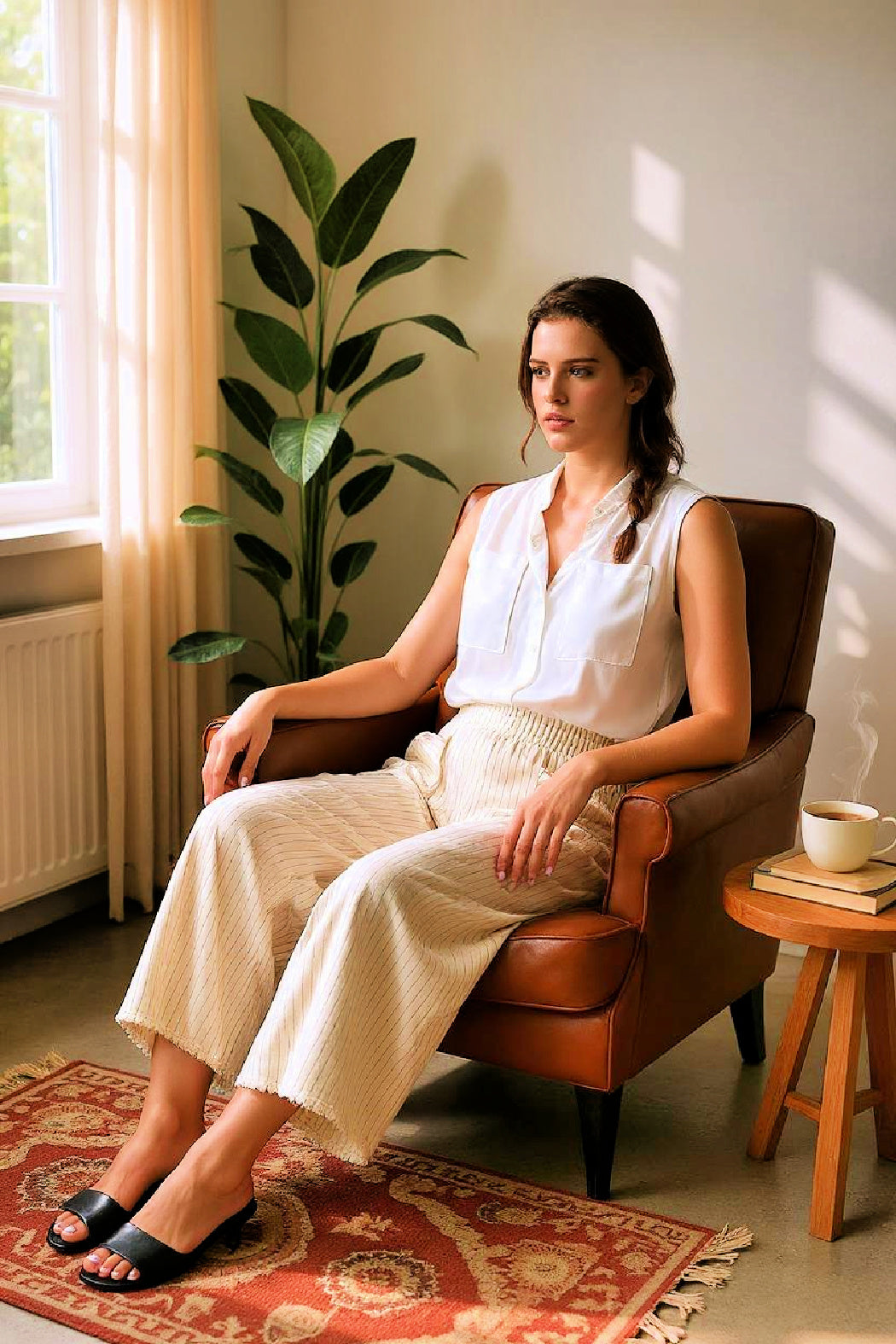 Ivory/Black Striped Wide Leg Pants