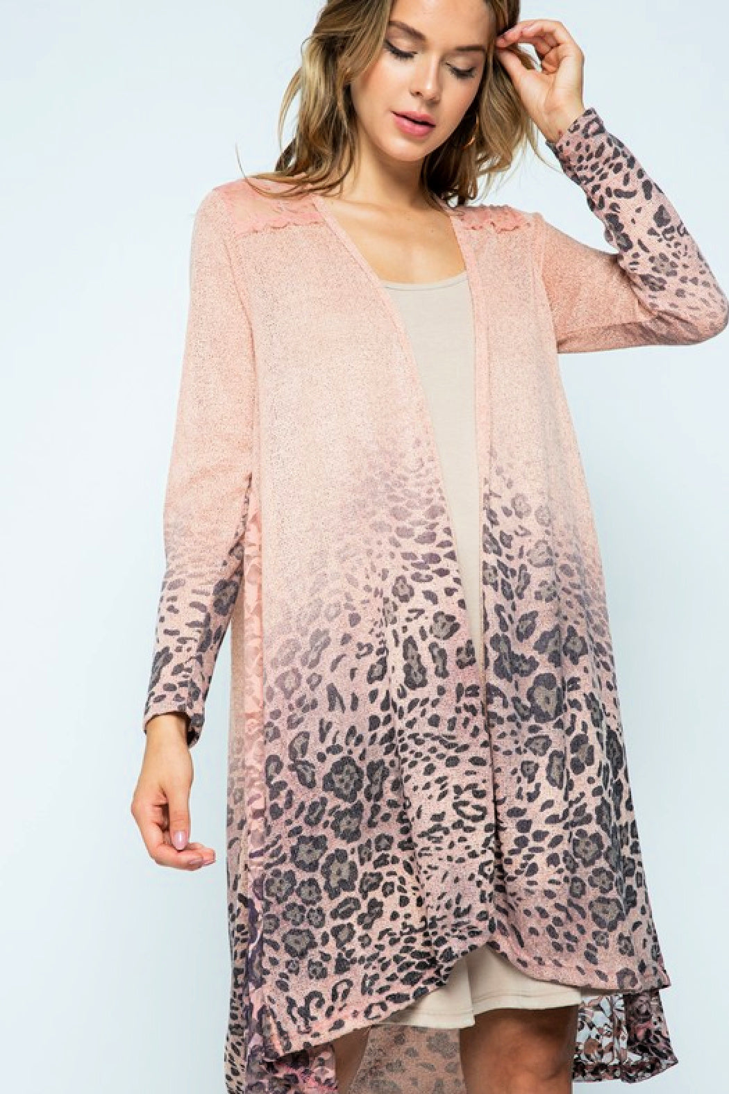 Animal Print Open Front Lightweight Cardigan