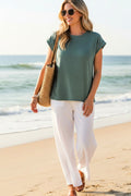 The Everyday Cotton Modal Slub Rolled Sleeve Tee - Jade