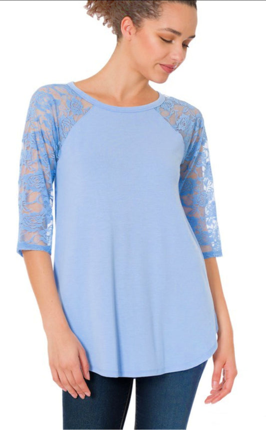 Tunic Top with Lace Sleeves - Blue